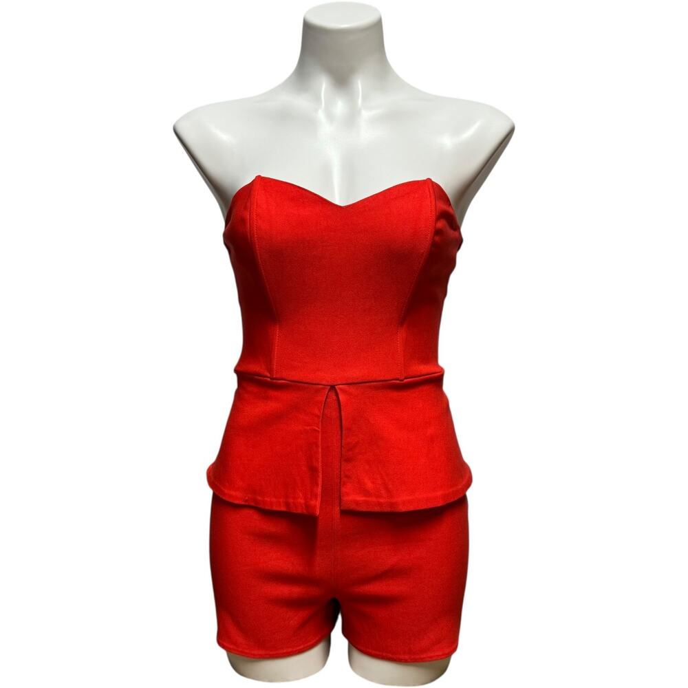 Charlotte Russe Strapless Romper Shorts Orange Red Small